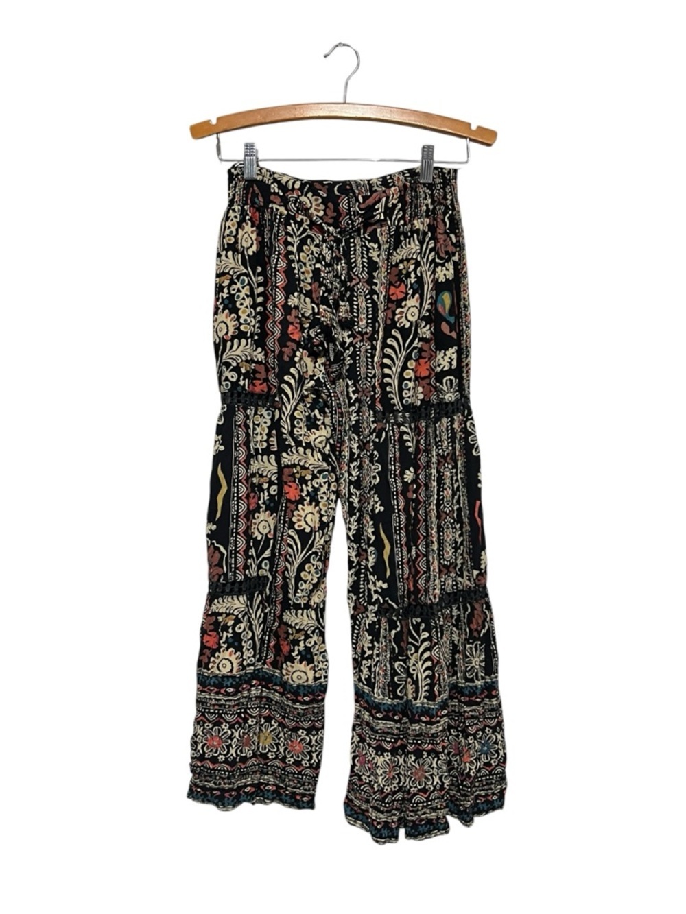 ANGIE Boho Wide-Leg Printed Pants Women's Small Resort Casual Relaxed Cut Out - Picture 1 of 5